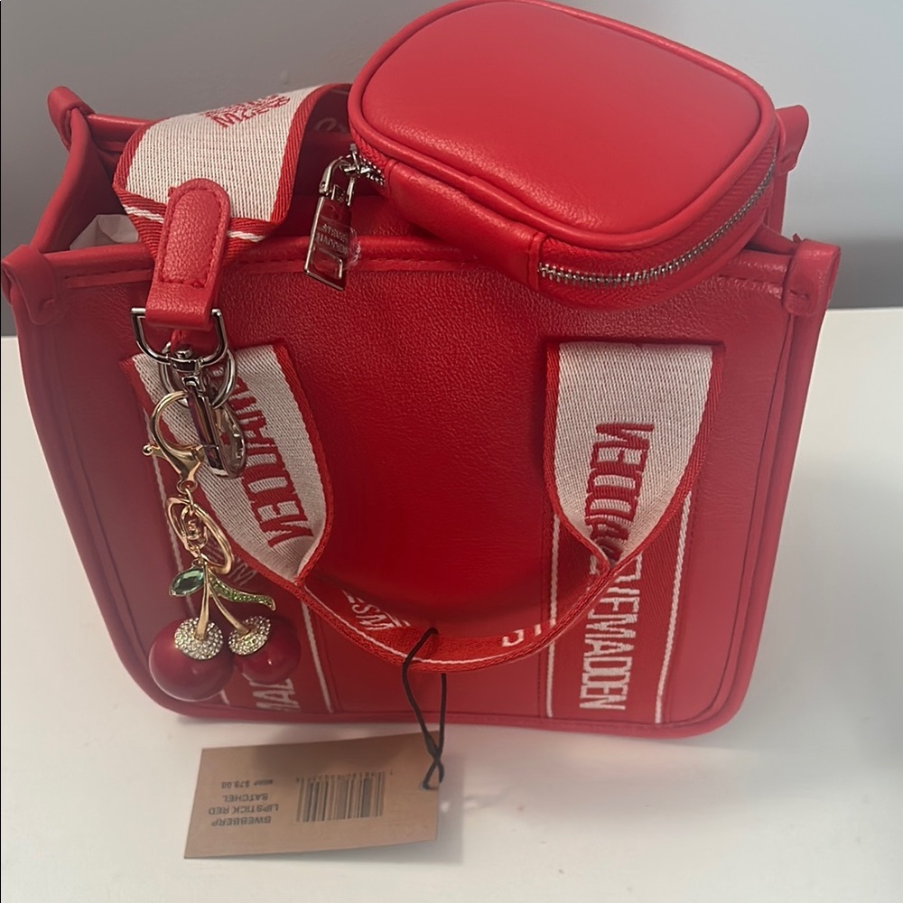 Red Designer Women's Bag with Cherry Charm